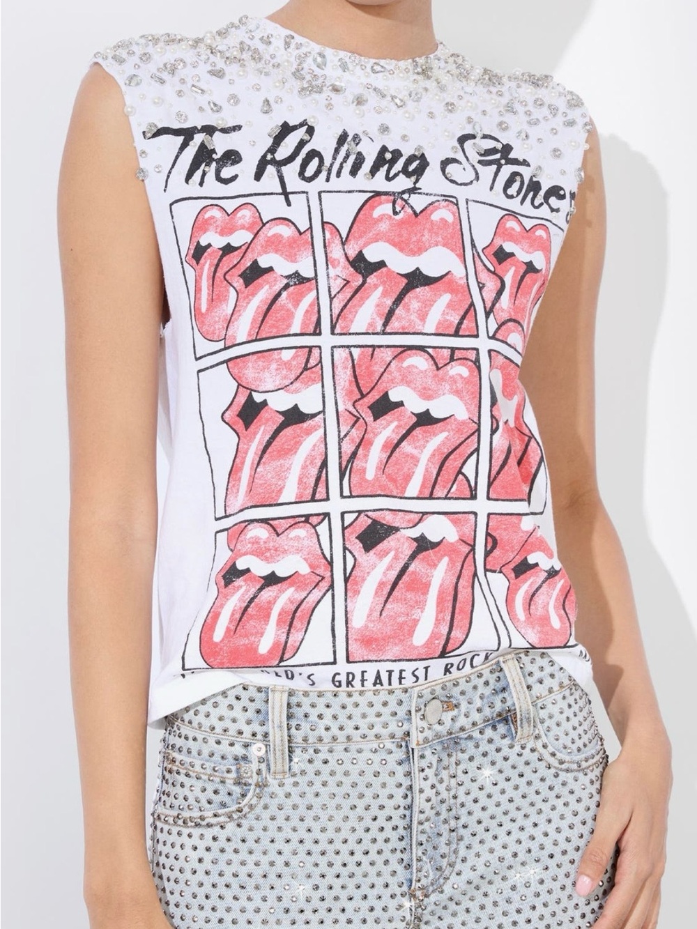 ALICE + OLIVIA
Micah Crystal Detail
Rolling Stones Graphic
Muscle T-Shirt Sz M/L - Picture 3 of 7